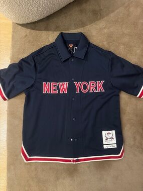 Kith Navy Short-Sleeve Button Jersey with Red & White 'New York'